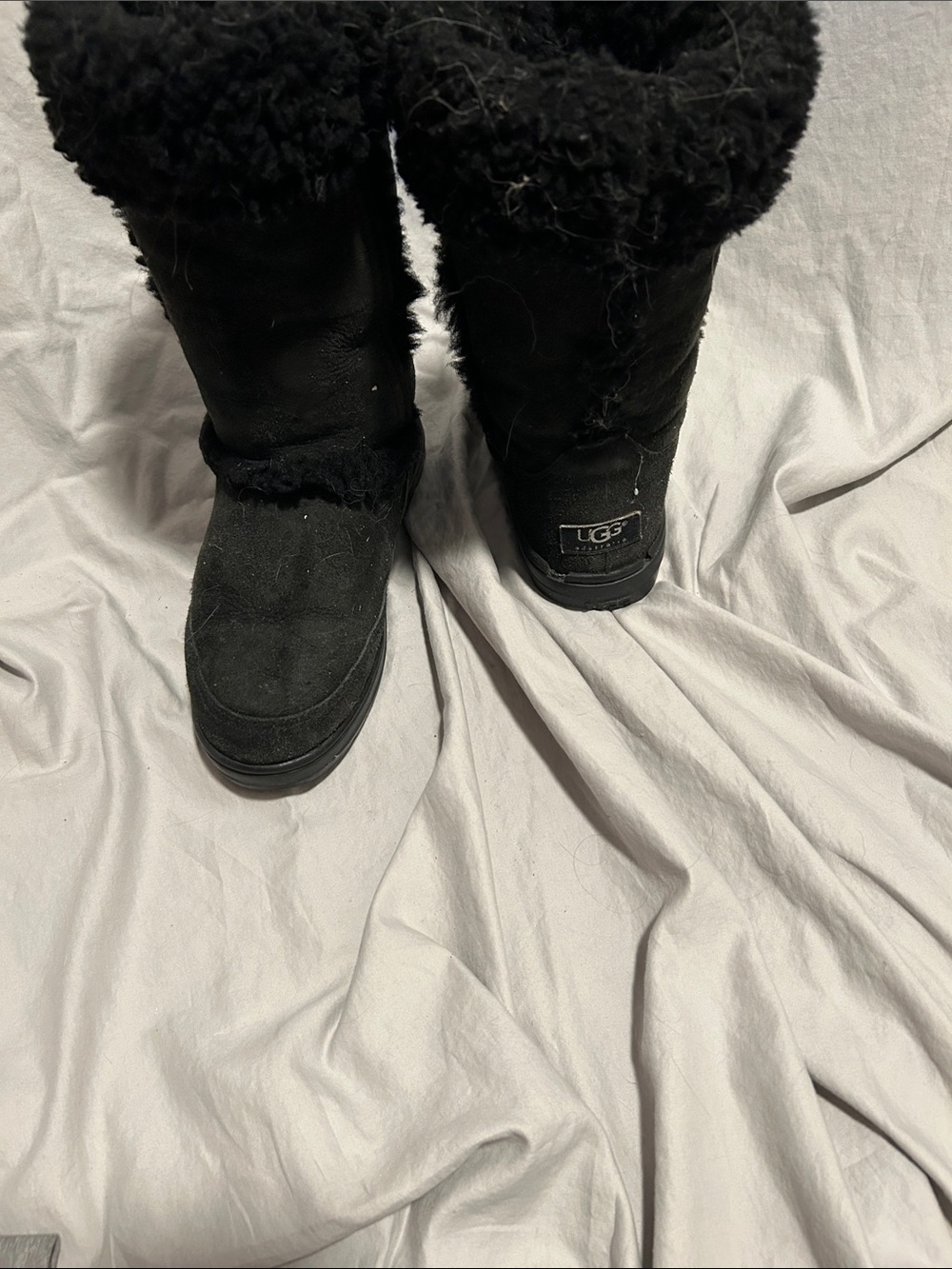 UGG Black Shearling-Trim Mid-Calf Winter Boots